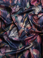 Navy Blue Kanjeevaram Silk Digital Print Floral Saree with Unstitched Blouse - Hiral Fashion | Grocsy