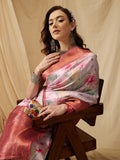 Pink Kanjeevaram Silk Digital Print Floral Saree with Unstitched Blouse - Hiral Fashion | Grocsy