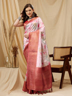 Pink Kanjeevaram Silk Digital Print Floral Saree with Unstitched Blouse - Hiral Fashion | Grocsy