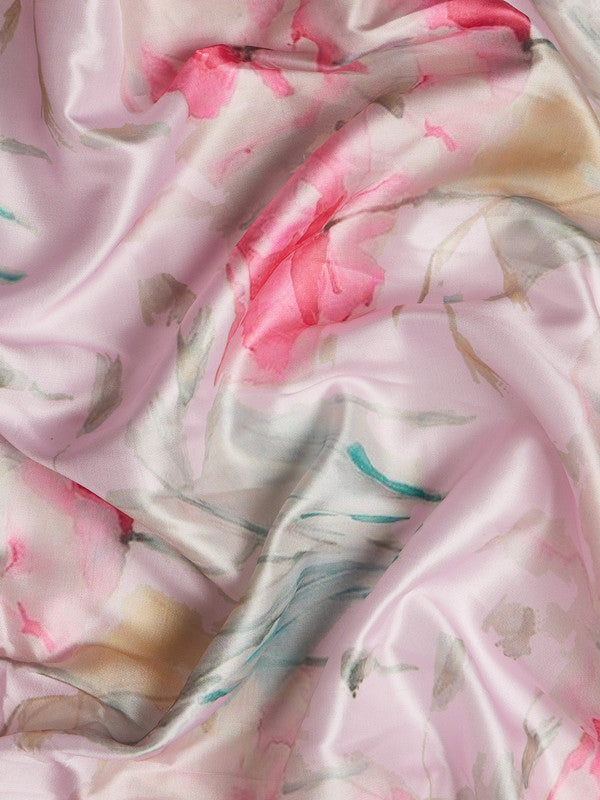 Pink Kanjeevaram Silk Digital Print Floral Saree with Unstitched Blouse - Hiral Fashion | Grocsy