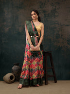 Multicolor Silk Blend Digital Print Bandhani Saree with Unstitched Blouse - Hiral Fashion | Grocsy