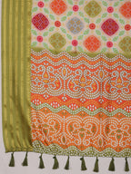 Multicolor Silk Blend Digital Print Bandhani Saree with Unstitched Blouse - Hiral Fashion | Grocsy