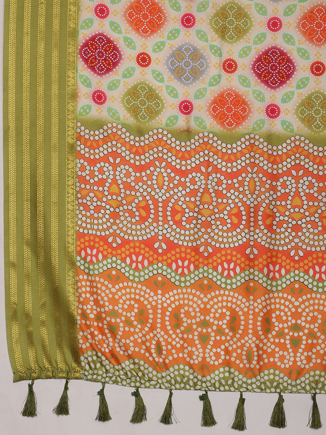 Multicolor Silk Blend Digital Print Bandhani Saree with Unstitched Blouse - Hiral Fashion | Grocsy