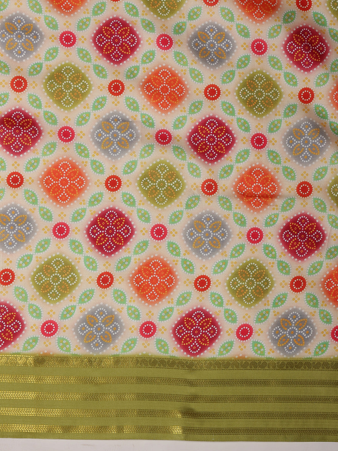 Multicolor Silk Blend Digital Print Bandhani Saree with Unstitched Blouse - Hiral Fashion | Grocsy