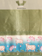 Green Kanjeevaram Silk Digital Print Geomatric Saree with Unstitched Blouse - Hiral Fashion | Grocsy