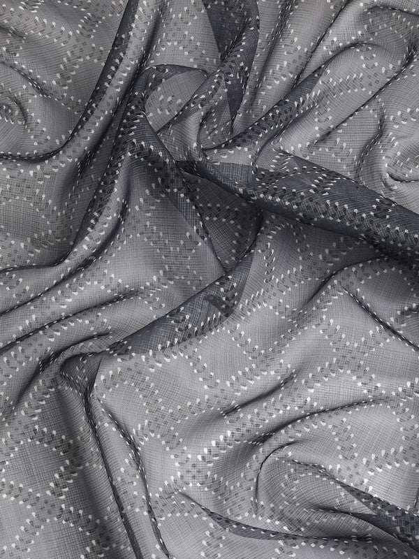 Gray Kanjeevaram Silk Digital Print Geomatric Saree with Unstitched Blouse - Hiral Fashion | Grocsy