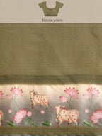 Gray Kanjeevaram Silk Digital Print Geomatric Saree with Unstitched Blouse - Hiral Fashion | Grocsy