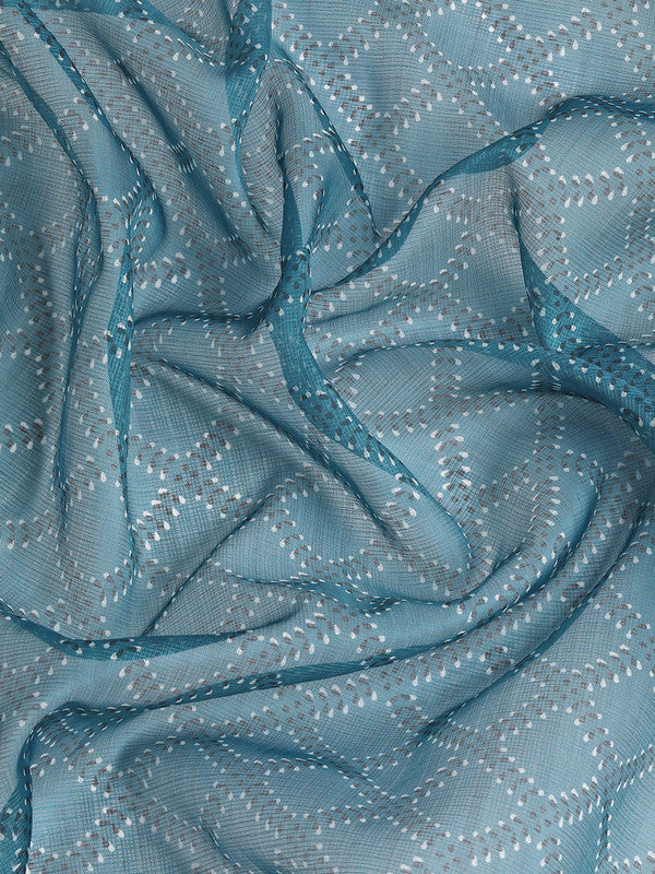 Turquoise Kanjeevaram Silk Digital Print Geomatric Saree with Unstitched Blouse - Hiral Fashion | Grocsy