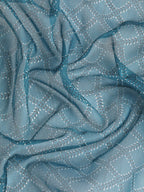 Turquoise Kanjeevaram Silk Digital Print Geomatric Saree with Unstitched Blouse - Hiral Fashion | Grocsy