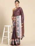 Purple Kanjeevaram Silk Digital Print Geomatric Saree with Unstitched Blouse - Hiral Fashion | Grocsy