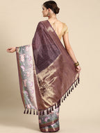 Purple Kanjeevaram Silk Digital Print Geomatric Saree with Unstitched Blouse - Hiral Fashion | Grocsy