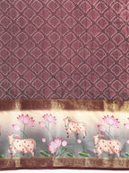 Purple Kanjeevaram Silk Digital Print Geomatric Saree with Unstitched Blouse - Hiral Fashion | Grocsy