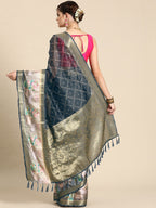Gray Kanjeevaram Silk Digital Print Geomatric Saree with Unstitched Blouse - Hiral Fashion | Grocsy