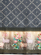 Gray Kanjeevaram Silk Digital Print Geomatric Saree with Unstitched Blouse - Hiral Fashion | Grocsy