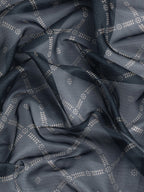 Gray Kanjeevaram Silk Digital Print Geomatric Saree with Unstitched Blouse - Hiral Fashion | Grocsy