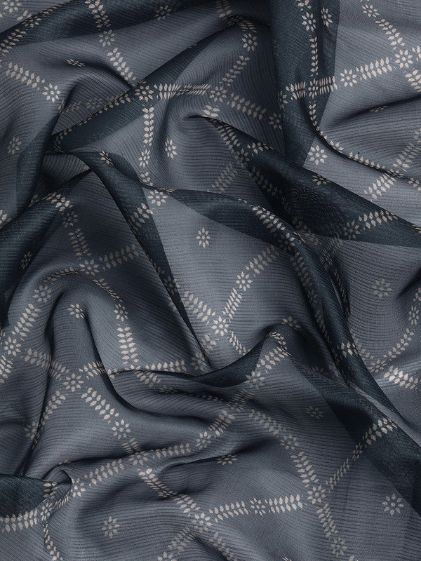 Gray Kanjeevaram Silk Digital Print Geomatric Saree with Unstitched Blouse - Hiral Fashion | Grocsy