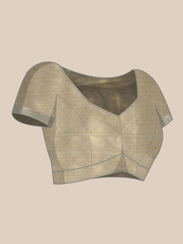 Gray Kanjeevaram Silk Digital Print Geomatric Saree with Unstitched Blouse - Hiral Fashion | Grocsy