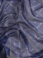 Navy Blue Kanjeevaram Silk Digital Print Geomatric Saree with Unstitched Blouse - Hiral Fashion | Grocsy