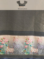 Navy Blue Kanjeevaram Silk Digital Print Geomatric Saree with Unstitched Blouse - Hiral Fashion | Grocsy