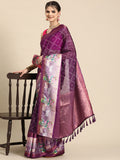 Purple Kanjeevaram Silk Digital Print Geomatric Saree with Unstitched Blouse - Hiral Fashion | Grocsy