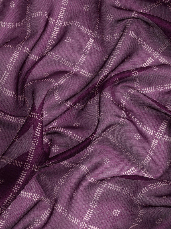 Purple Kanjeevaram Silk Digital Print Geomatric Saree with Unstitched Blouse - Hiral Fashion | Grocsy