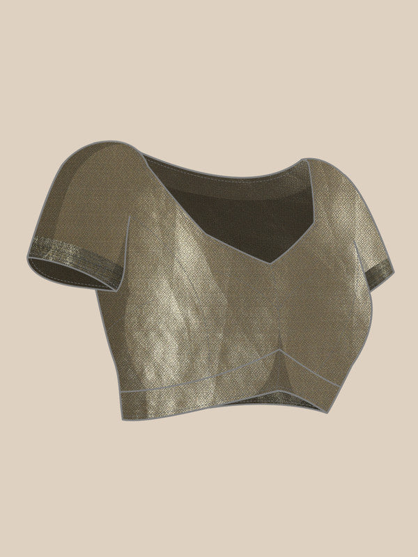 Gray Kanjeevaram Silk Digital Print Striped Saree with Unstitched Blouse - Hiral Fashion | Grocsy