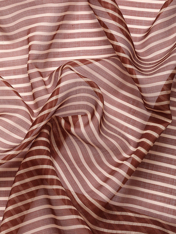 Maroon Kanjeevaram Silk Digital Print Striped Saree with Unstitched Blouse - Hiral Fashion | Grocsy