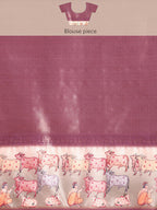 Purple Kanjeevaram Silk Digital Print Striped Saree with Unstitched Blouse - Hiral Fashion | Grocsy
