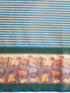 Turquoise Kanjeevaram Silk Digital Print Striped Saree with Unstitched Blouse - Hiral Fashion | Grocsy