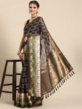 Brown Kanjeevaram Silk Digital Print Geomatric Saree with Unstitched Blouse - Hiral Fashion | Grocsy