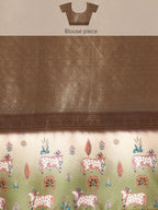 Brown Kanjeevaram Silk Digital Print Geomatric Saree with Unstitched Blouse - Hiral Fashion | Grocsy