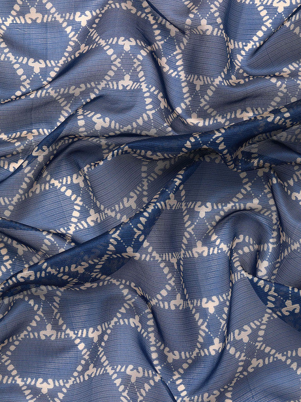 Blue Kanjeevaram Silk Digital Print Geomatric Saree with Unstitched Blouse - Hiral Fashion | Grocsy