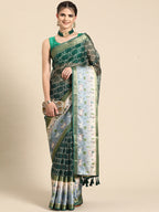 Green Kanjeevaram Silk Digital Print Geomatric Saree with Unstitched Blouse - Hiral Fashion | Grocsy