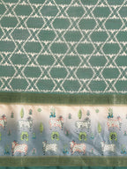 Green Kanjeevaram Silk Digital Print Geomatric Saree with Unstitched Blouse - Hiral Fashion | Grocsy