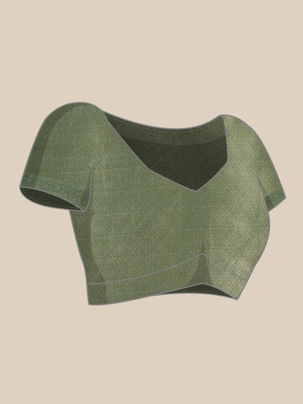 Green Kanjeevaram Silk Digital Print Geomatric Saree with Unstitched Blouse - Hiral Fashion | Grocsy