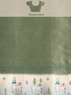 Green Kanjeevaram Silk Digital Print Geomatric Saree with Unstitched Blouse - Hiral Fashion | Grocsy