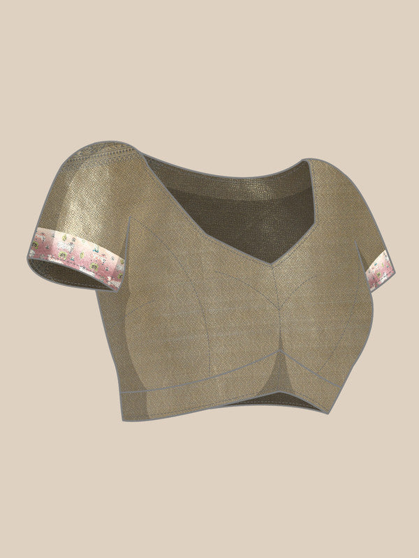 Gray Kanjeevaram Silk Digital Print Geomatric Saree with Unstitched Blouse - Hiral Fashion | Grocsy