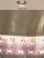 Gray Kanjeevaram Silk Digital Print Geomatric Saree with Unstitched Blouse - Hiral Fashion | Grocsy