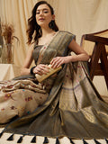 Beige Tissue Silk Digital Print Floral Saree with Unstitched Blouse - Hiral Fashion | Grocsy