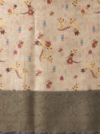 Beige Tissue Silk Digital Print Floral Saree with Unstitched Blouse - Hiral Fashion | Grocsy