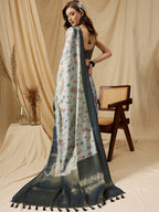 Gray Tissue Silk Digital Print Floral Saree with Unstitched Blouse - Hiral Fashion | Grocsy