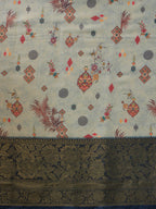 Gray Tissue Silk Digital Print Floral Saree with Unstitched Blouse - Hiral Fashion | Grocsy