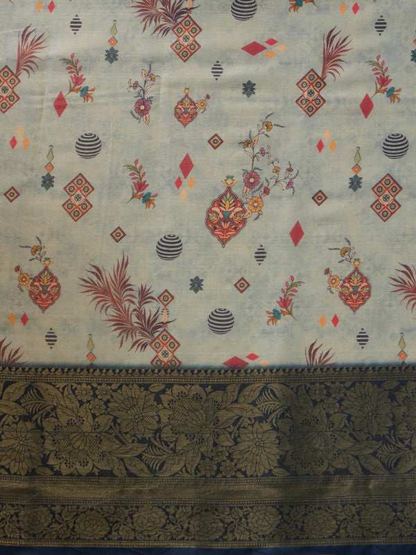 Gray Tissue Silk Digital Print Floral Saree with Unstitched Blouse - Hiral Fashion | Grocsy