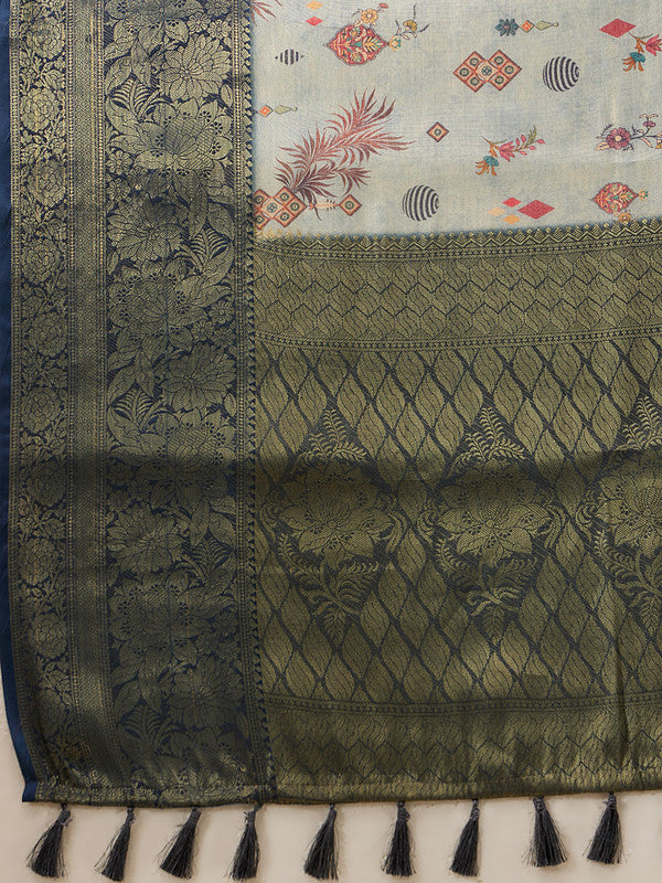 Gray Tissue Silk Digital Print Floral Saree with Unstitched Blouse - Hiral Fashion | Grocsy