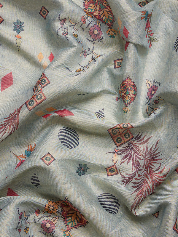 Gray Tissue Silk Digital Print Floral Saree with Unstitched Blouse - Hiral Fashion | Grocsy