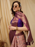 Purple Tissue Silk Digital Print Floral Saree with Unstitched Blouse - Hiral Fashion | Grocsy