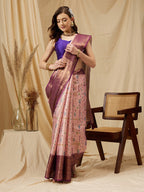 Purple Tissue Silk Digital Print Floral Saree with Unstitched Blouse - Hiral Fashion | Grocsy