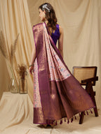 Purple Tissue Silk Digital Print Floral Saree with Unstitched Blouse - Hiral Fashion | Grocsy