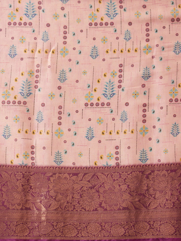 Purple Tissue Silk Digital Print Floral Saree with Unstitched Blouse - Hiral Fashion | Grocsy