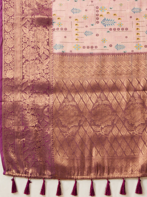Purple Tissue Silk Digital Print Floral Saree with Unstitched Blouse - Hiral Fashion | Grocsy